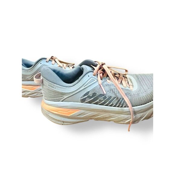Hoka One One W Bondi 7 Womens Size 9.5 Gray Peach Running Shoes Sneakers Cushion - Picture 7 of 16